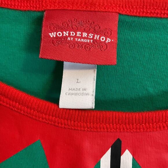 WONDERSHOP PAJAMA SET Women’s LARGE Elf Holiday Shirt & Pant Green Red Christmas - Picture 4 of 9
